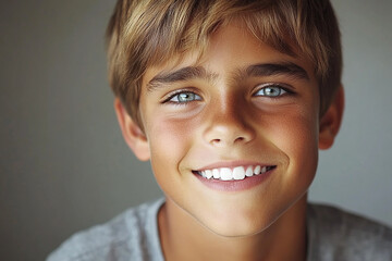 Portrait of smiling white cute teenage boy