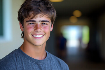 Portrait of smiling white cute teenage boy