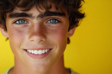 Portrait of smiling white cute teenage boy