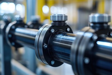 Poster - Industrial pipeline system with flanges and valves connecting pipes in factory setting
