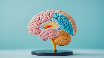 Poster - Colorful Brain Model on Blue Background