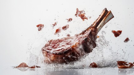 Poster - Splashing Meat Slice in Water with Dynamic Motion Effect