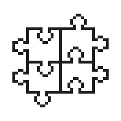 Fototapete - Pixelated Puzzle Pieces Icon. Symbol of Connection and Problem Solving in Pixel Art Style. Collaboration and Teamwork, Integration and Strategic. Isolated Vector Illustration
