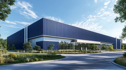 Modern Blue Commercial Building Architectural Rendering 