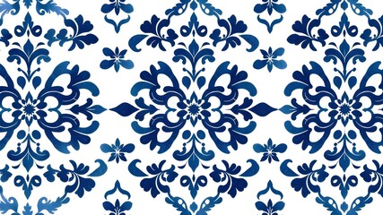 Blue damask ornament pattern. Classical luxury old-fashioned ornament. Exquisite floral baroque template.	
