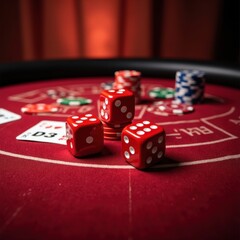 red casino dice poker table