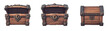 © Premium_art - Three wooden treasure chests, one with the lid open, showing the metal hinges and a lock.