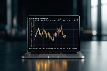 Poster - financial advisor's desk with gold bars, laptop with live data and graphs, highlighting investment i