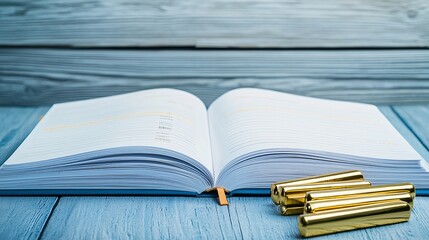 Poster - An open notebook with graphs on gold investment trends, accompanied by gold bars in the foreground, creating a sophisticated composition with ample copy space.