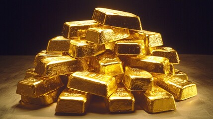 Poster - High-value gold bullion displayed under a spotlight, with a stock chart in the background hinting at precious metals market trends, vivid contrasts