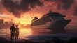 © imran - 2. As the sun sets, a couple gazes at a cruise ship leaving the harbor, symbolizing a romantic getaway experience.