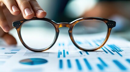 Poster - Glasses Resting on a Chart with a Hand in the Background