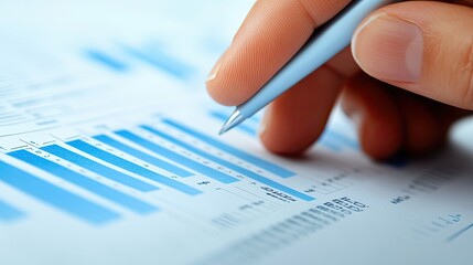 Poster - Close-up of a Hand Holding a Pen over a Bar Graph