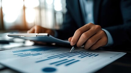 Poster - Close-up of a Hand Pointing at a Graph with a Pen
