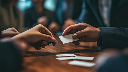 Poster - Close-up of Hands Exchanging Business Cards
