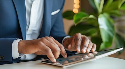 Poster - Close-up of a Person's Hands Using a Tablet