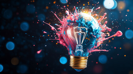 Poster - A dynamic splash of colorful ink takes the shape of a light bulb, representing innovative ideas and creative energy