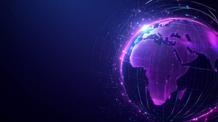 a large, colorful sphere with a blue and purple globe on it. the sphere is surrounded by a dark back