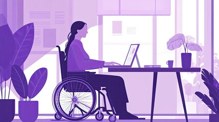 Poster - Woman in a Wheelchair Using a Laptop at a Desk