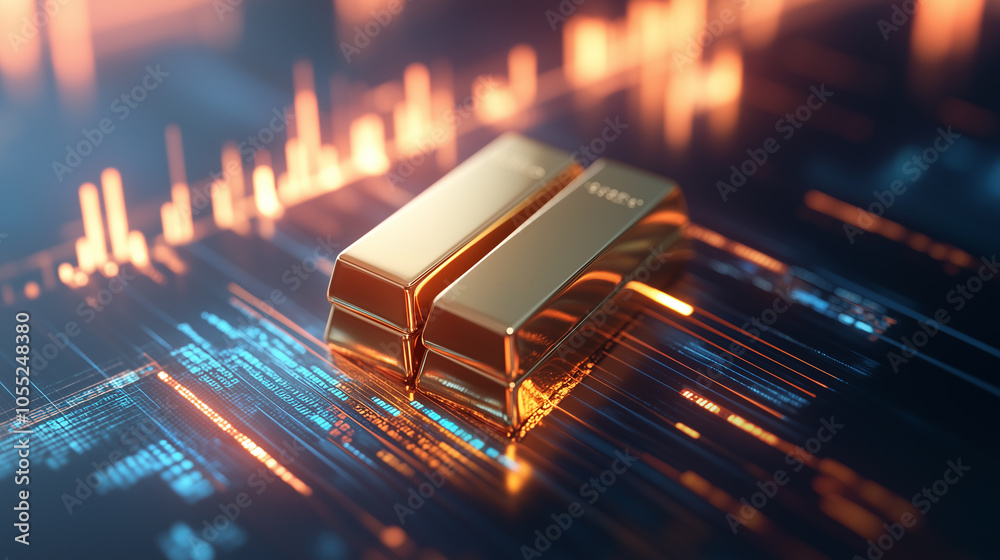 Stacked Gold Bars on Digital Financial Chart Background Stock Photo ...