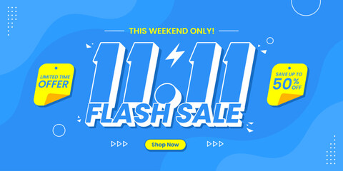 11 11 flash sale promo banner with discount offer. 11 11 shopping festival super sale banner. flash 