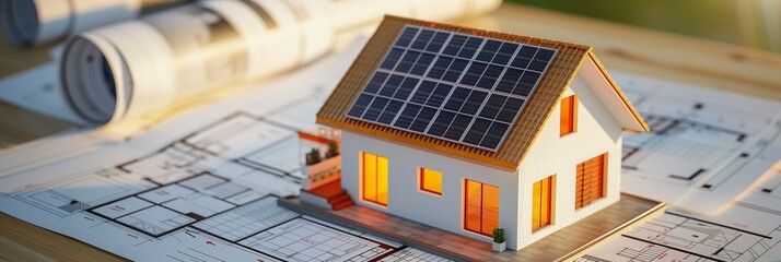 Poster - 3d rendering project of new building model house on blueprint plan