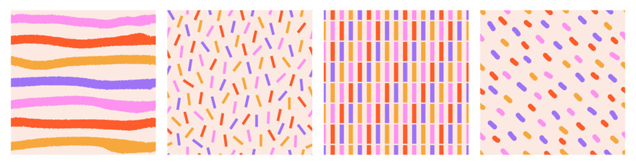 Wall Mural - seamless pattern set of colorful hand drawn lines, strip, confetti. trendy design with abstract shap
