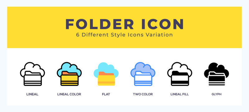 Folder icon in different style vector illustration.