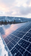 Solar panels in a snowy landscape demonstrating year-round energy generation solar panel Ultra realistic Photorealistic 