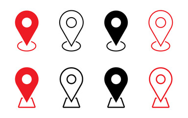 Poster - location icon set map pointer pin sign symbol red black outline destination icon place address navigation locator