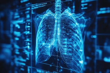 Poster - digital representation of human lungs showcasing intricate details and anatomy in a medical setting