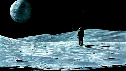 Wall Mural - astronaut on a distant planet, space suit, spaceman, space explorer, space travel, moon
