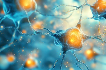 Poster - intricate network of neurons firing in vibrant colors during a neural transmission process