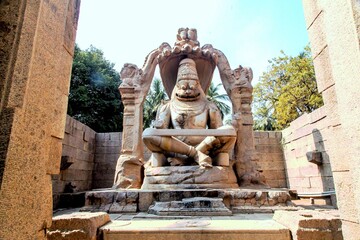 Monolithic Narasimha statue, Hampi, Karnataka, India, Asia