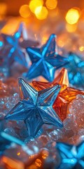 Wall Mural - blue and orange glowing stars. background, banner, poster, wallpaper for creative projects.