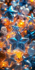 Wall Mural - blue and orange glowing stars. background, banner, poster, wallpaper for creative projects.