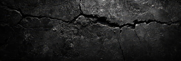 Poster - Dark Textured Wall with Cracks and Cement Finish
