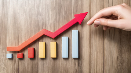 Poster - A hand grasps a bright red arrow on bar graphs, symbolizing growth amid chaotic data trends