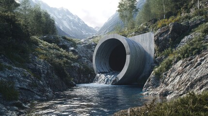 Wall Mural - Efficient water turbine installation in a scenic mountain stream, eco-friendly and visually harmonious.