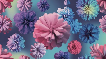 Abstract Floral 3d Background, Vector Seamless Pattern. Trendy Design Template