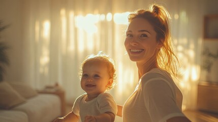 Mother and baby sharing joy.