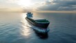 © Oulailux - Massive hydrogen-powered cargo ship sailing across open seas, emphasizing zero-emission maritime transport