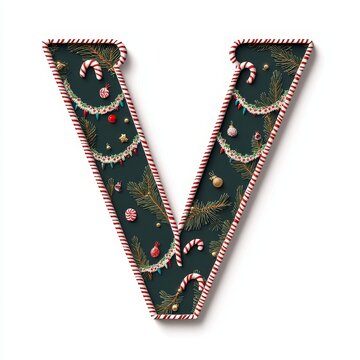 Christmas-Themed Decorative Letter V