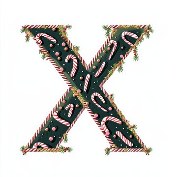 Festive Letter X with Candy Canes and Baubles