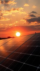 Solar panels in front of sky at sunset solar panel Ultra realistic Photorealistic 