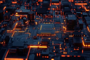 Abstract Technology Background: Glowing Circuit Board