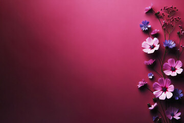 A multicolored sprig of flowers on a dark pink background