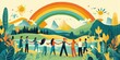 © Ali - Diverse group holding hands under a rainbow.