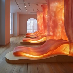 Poster - Exploring contemporary movement therapy through curved wooden surfaces in a serene space