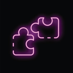 Poster - Neon sign of two puzzle pieces fitting together on a black background